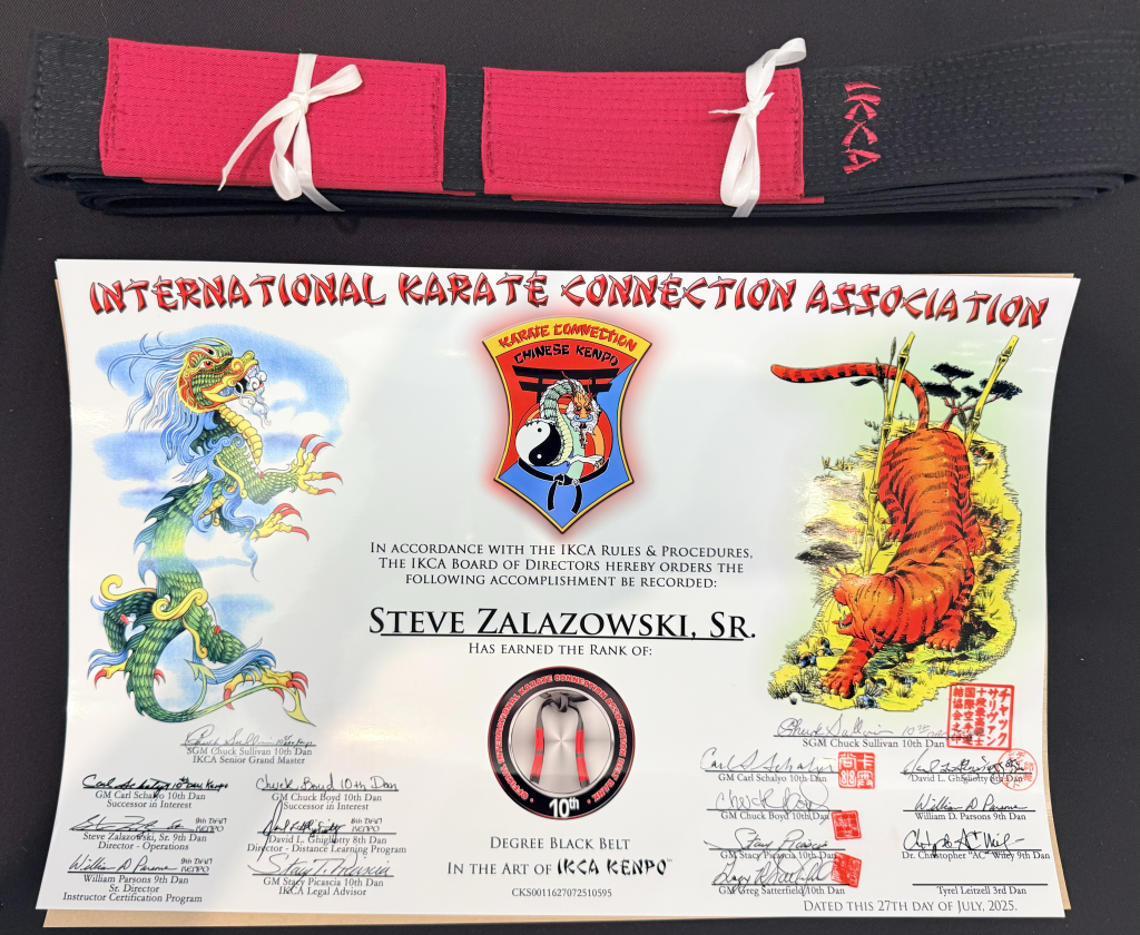 Steve's IKCA 10th Degree Diploma & Belt